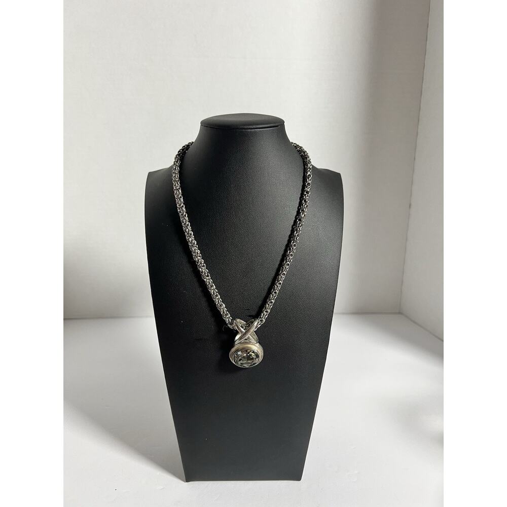 Vintage Silver Tone Crystal Pendant Necklace Hugs & Kisses 16” L
